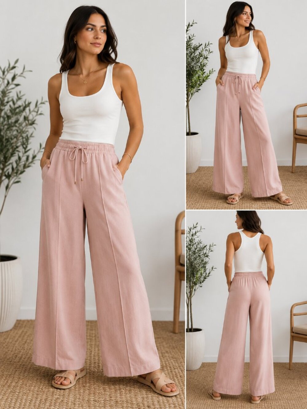 642 - Rachel Roy Blush Pink Wide Leg Drawstring Pants L